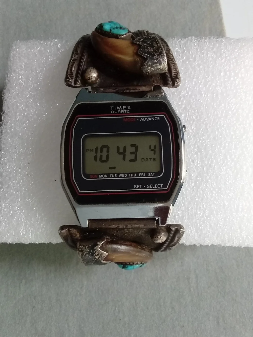 Vintage Timex Digital Watch Southwestern Turquoise Coral Bear‎ Claw Cuff Band